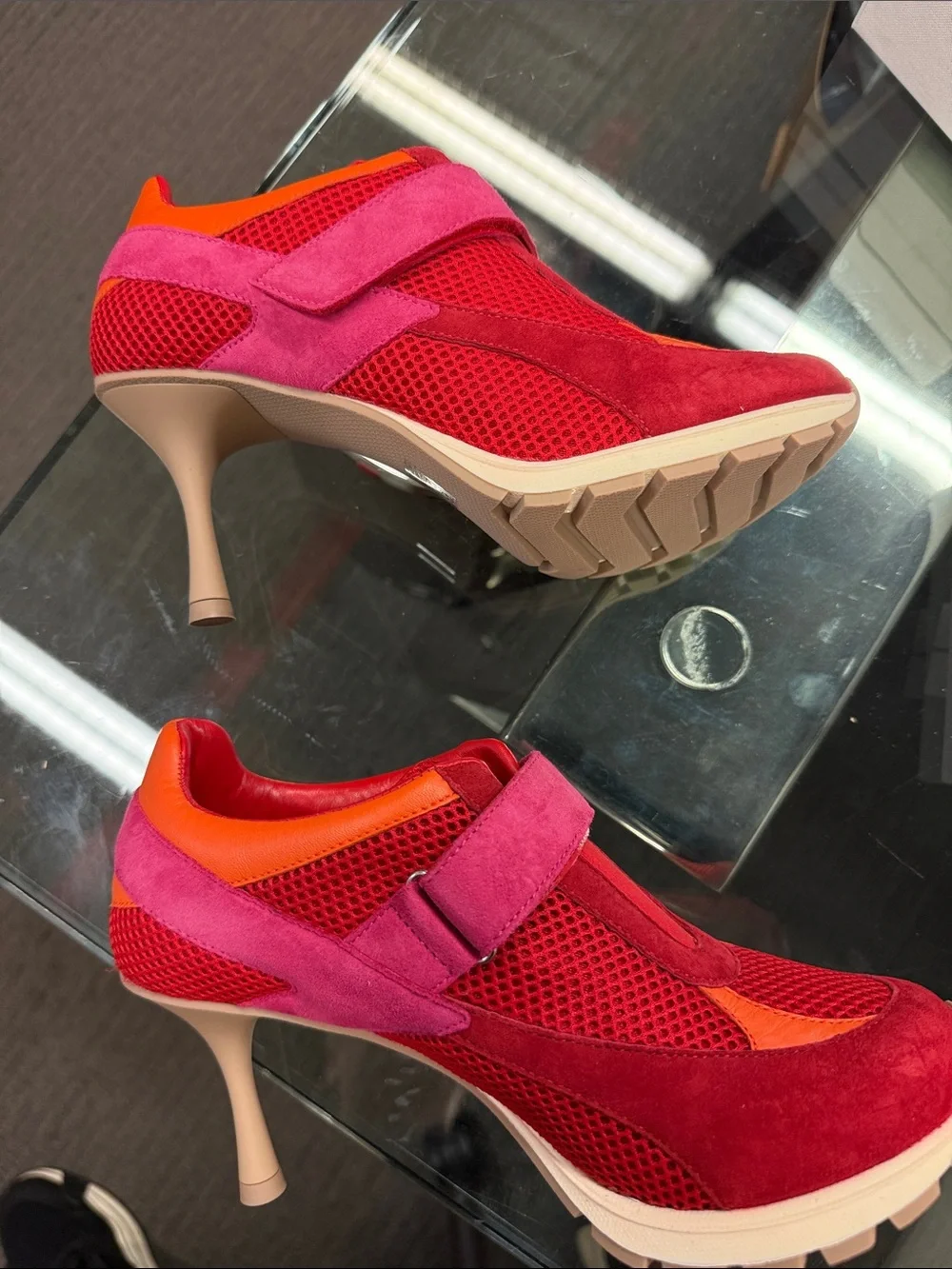 Sneed Women’s Red and Orange Strap Sport Heels — Stylish Slip-On Wedge